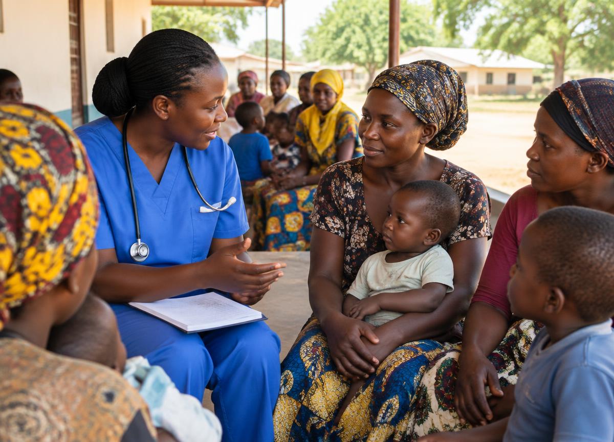 Community healthcare worker speaking with families